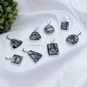 950 Silver Zefra Natural Jasper Stone Pendant 1.5'' Length Handcrafted Gemstone Necklace