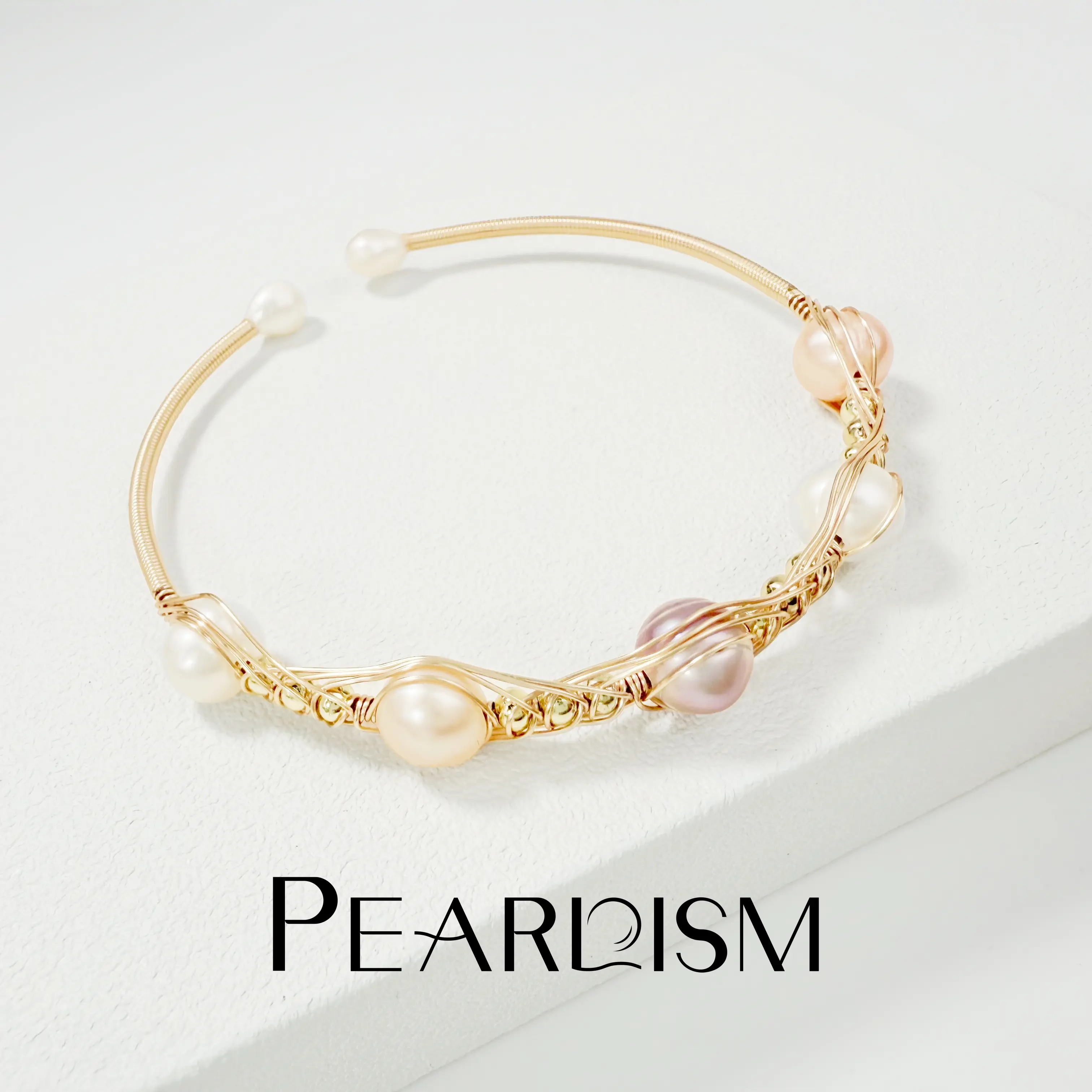 PEARLISM Dainty Gradient Pearl Bracelet | Wire-Wrapped Natural Freshwater Seedless Pearls Gift For Her-PSBG1604