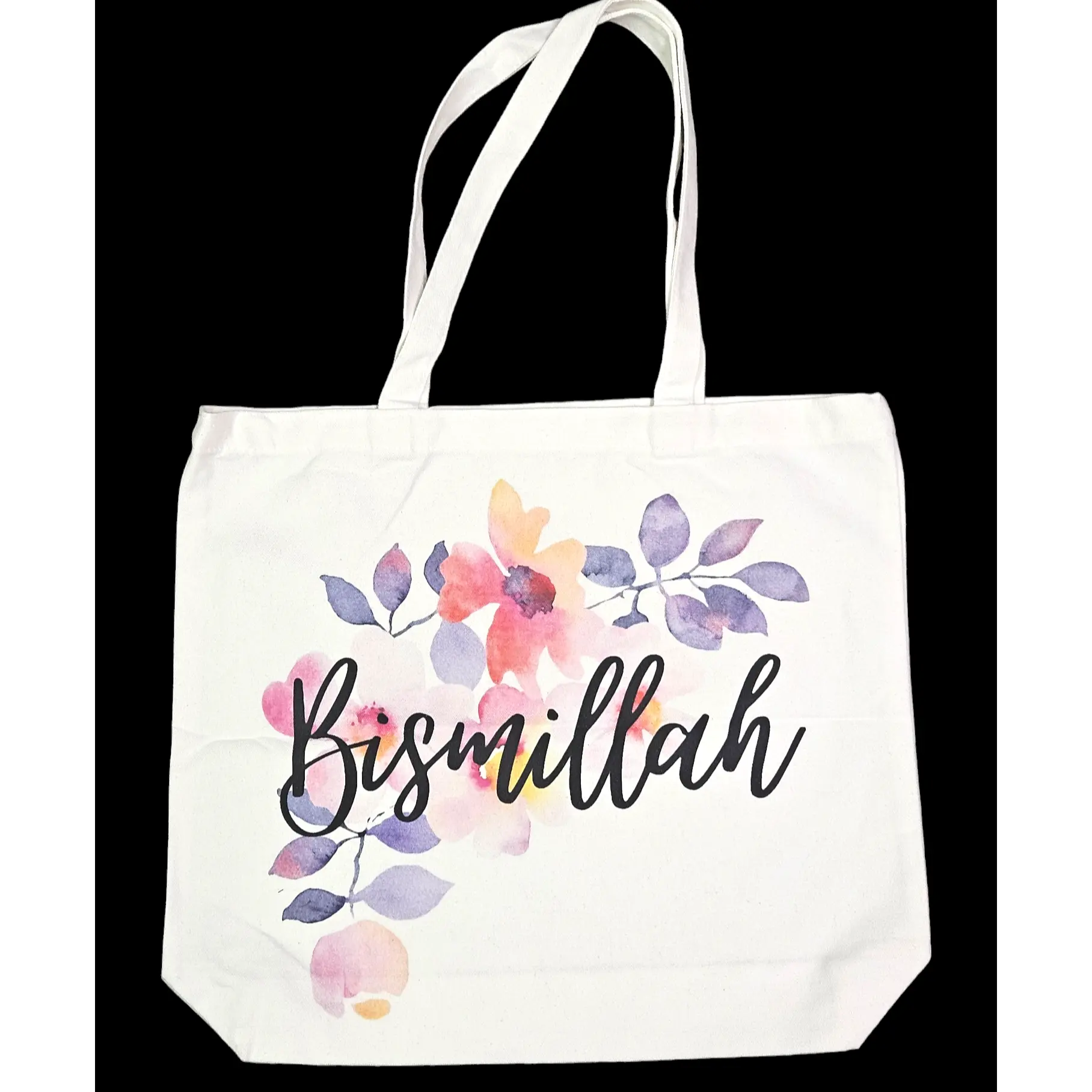 “Bismillah” Floral Canvas Tote Bag – A Reminder of Grace