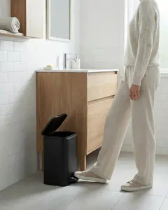 Garvee 1.3 Gallon Kitchen Step Trash Can with Soft-Close Lid, Stainless Steel Recycling Bin Featuring Removable Inner Bucket, Rectangular Waste Container Suitable for Living Room and Office, Black