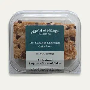 Delicious Oat Coconut Chocolate Cake Bars by Peach & Honey Baking Co. - Soft-Baked Dessert Bars - Oats, Coconut & Chocolate Chips, Wholesome Bakery-Style Snack, Satisfying & Not Overly Sweet