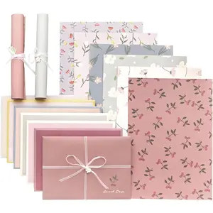 72 Pcs Stationery Paper Envelopes Set Includes 24 Lined Writing Paper & 12 Envelopes, Cute Lovely Floral Letter Writing Stationery Paper Envelopes Kit for Girls Boys Office School Supplies (6Style)
