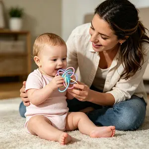 Random Color Infant Teething Ball, Safe Multicolor Baby Soothing Chew Toy, Newborn Teether, Sensory Training Toy, Touchy-Ducky Teething Gel