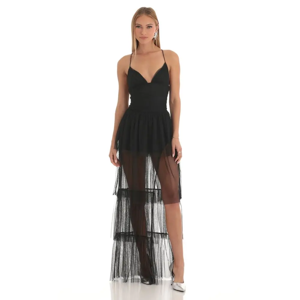 Mesh Maxi Dress in Black