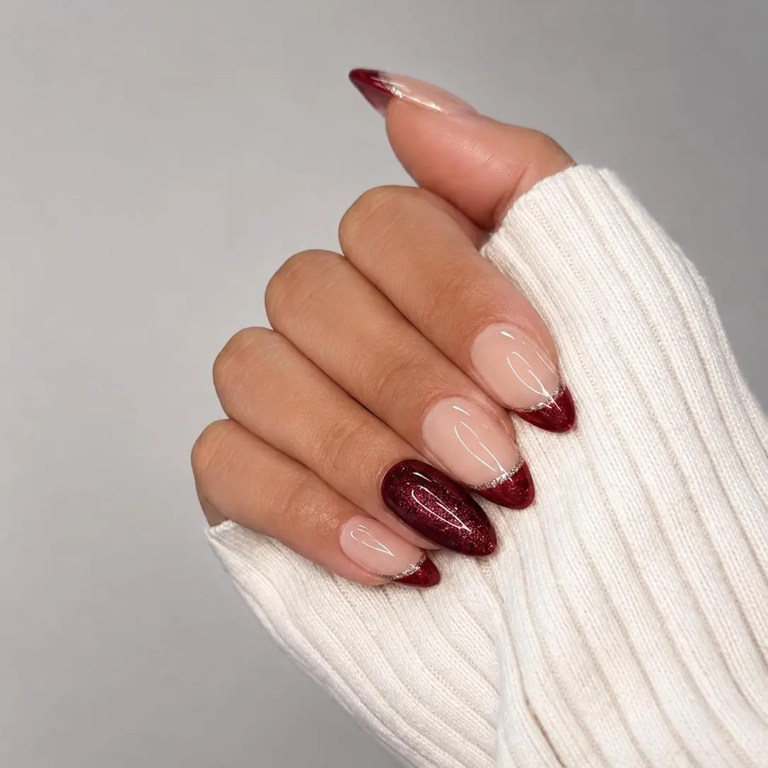 Press'd & Twinkle: "Main Character" Press-On Nails — Red French Tip Press-On Nails with Gold Line Accent