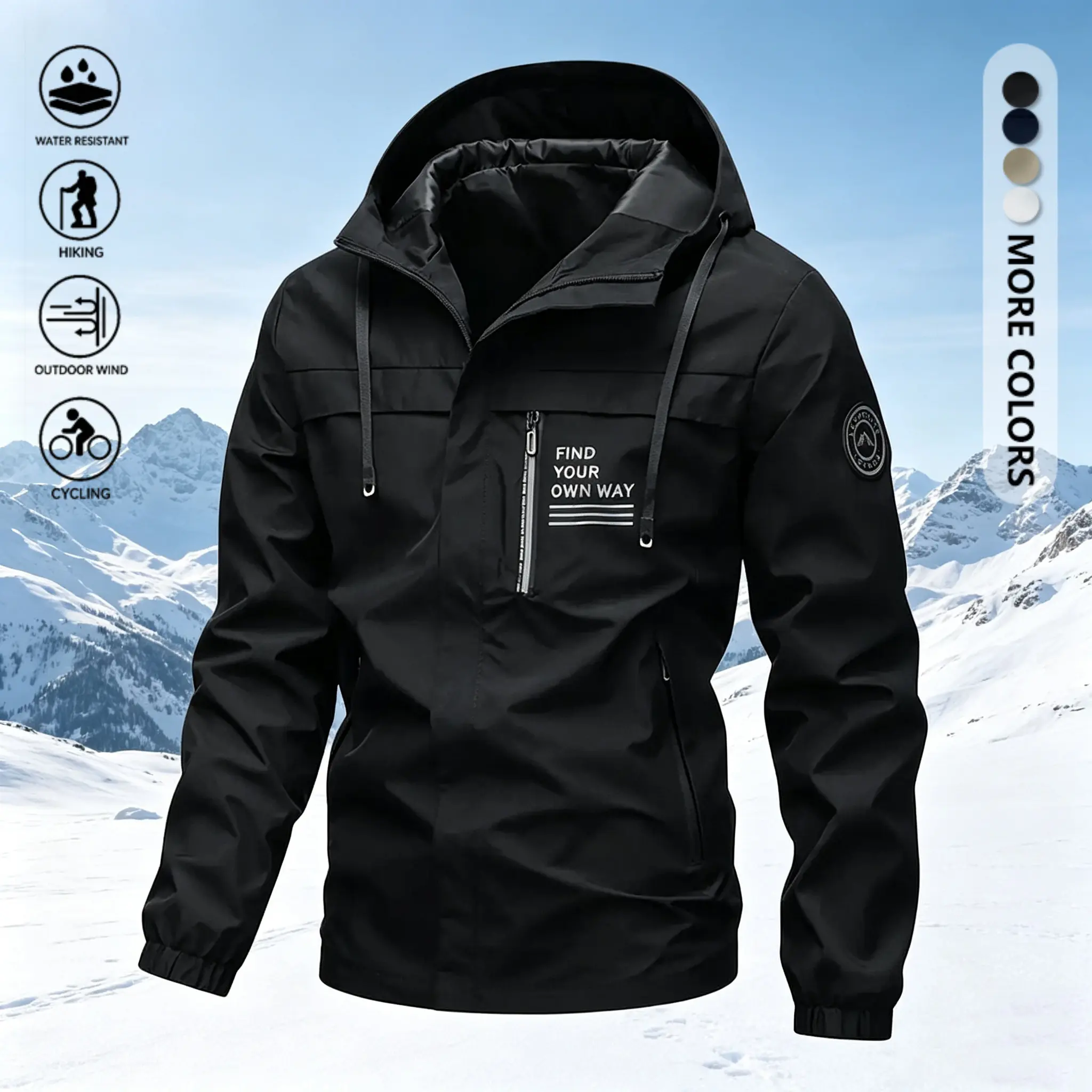 Men's Lightweight Letter Print Pull-On Hood Jacket - Polyester Woven, Windproof, Water-Resistant, Comfortable Athletic Outerwear for Spring & Fall, Suitable for Outdoor Travel, Gym Training, Lightweight Jacket
