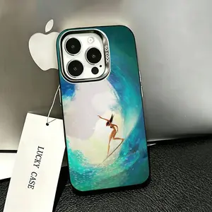s-Surfboard Surfing Art Surf Girl Phone Case For iPhone 17,16,15,14,13,12,11 Plus,Pro Max,XS,Colorful Silver Black Cover