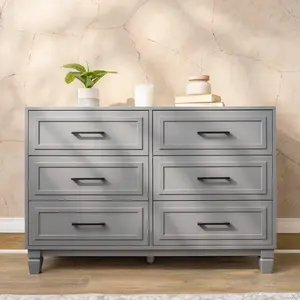 BERRY NEST Modern Minimalist Dresser for Bedroom, 47.2'' Wide Wood Grey Dresser with 6 Drawer, Farmhouse Chest of Drawers with Metal Handle, Closet Store Organizer for Living Room, Hallway