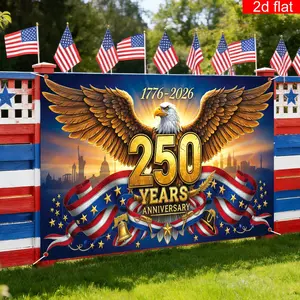 2D Flat Banne 1pc, American Patriotism 250th Anniversary (1776-2026) Eagle and American Flag Design, Polyester Material Large Coverage Garage Door Cover, Suitable for July 4th Independence Day Indoor and Outdoor Event Decoration, Easy Installation