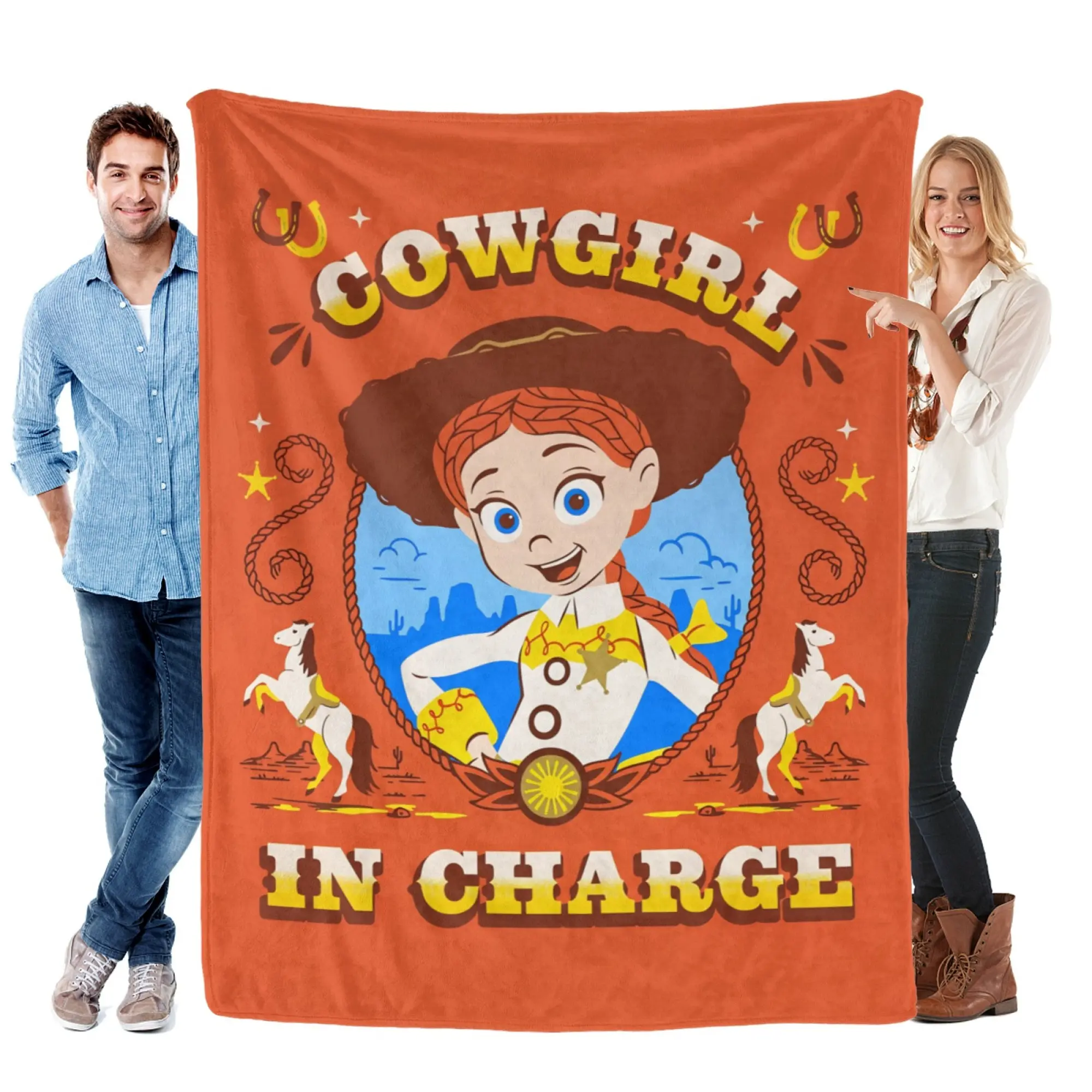 [SummerVibes] DISNEY CLASSIC Toy Story Jessie Cowgirl In Charge Soft Flannel Blanket, Vibrant Western Print Throw for Home Bedroom Decor & Kids