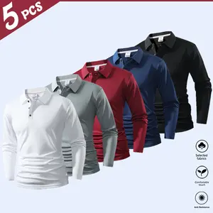 5pcs Long Sleeve Polo Shirt Set Simple Casual Men's Multi-pack Daily Wear Tops Colorful good tees graphic