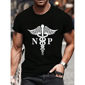 100% Cotton Nurse Practitioner Caduceus Medical Symbol Pocket Logo NP T-Shirt Women's Men's Graphic Tee Crew Neck summer vacation Tops