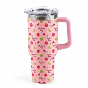 TAHOFLEX 30 oz Mother's Day Special Edition Tumbler, Pink Floral Travel Mug with Rose Pattern, Perfect Heartwarming Gift for Mom, Insulated Stainless Steel Cup with Handle & Straw