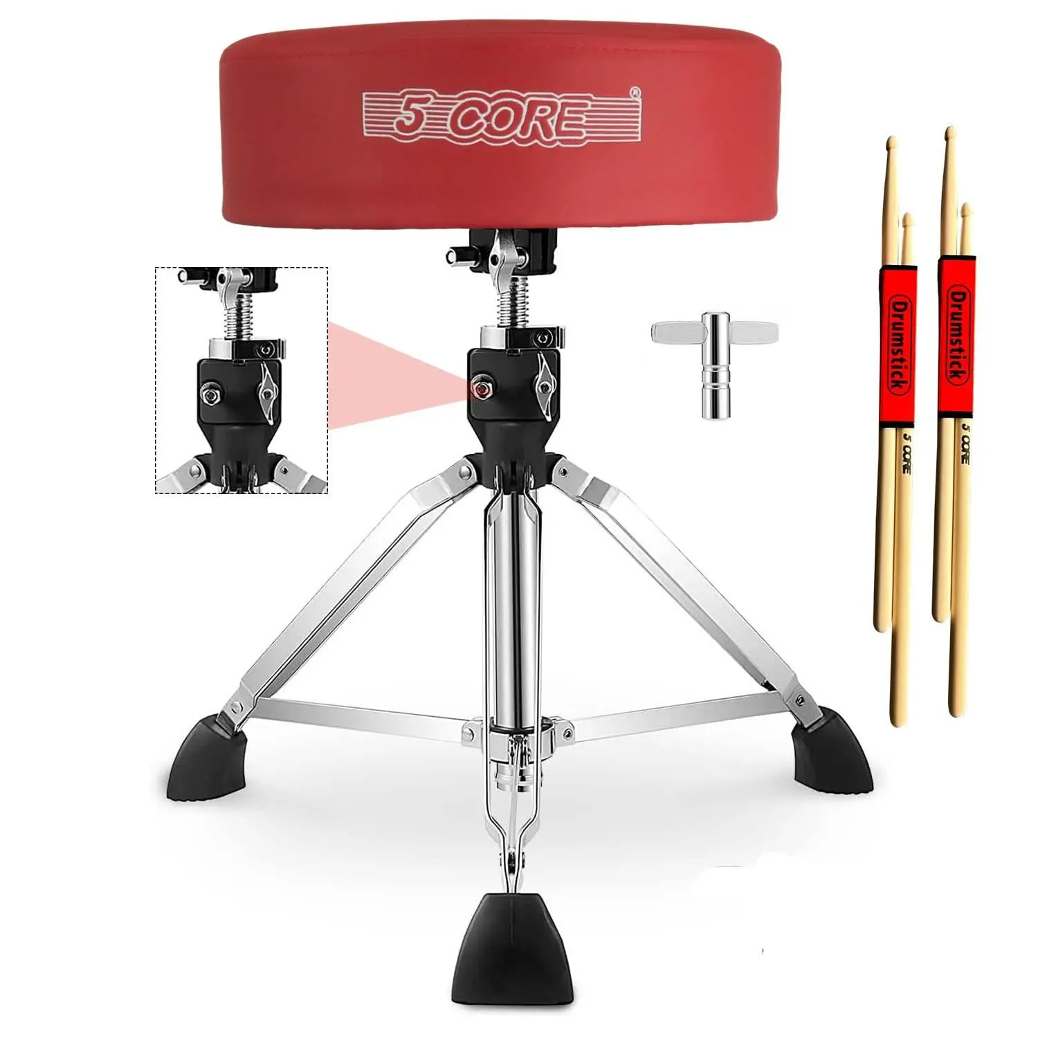 5 Core Adjustable Height Drummer Chair - 4" Thick Padded Seat, Swivel Base, 400Lb Capacity Guitar Stool