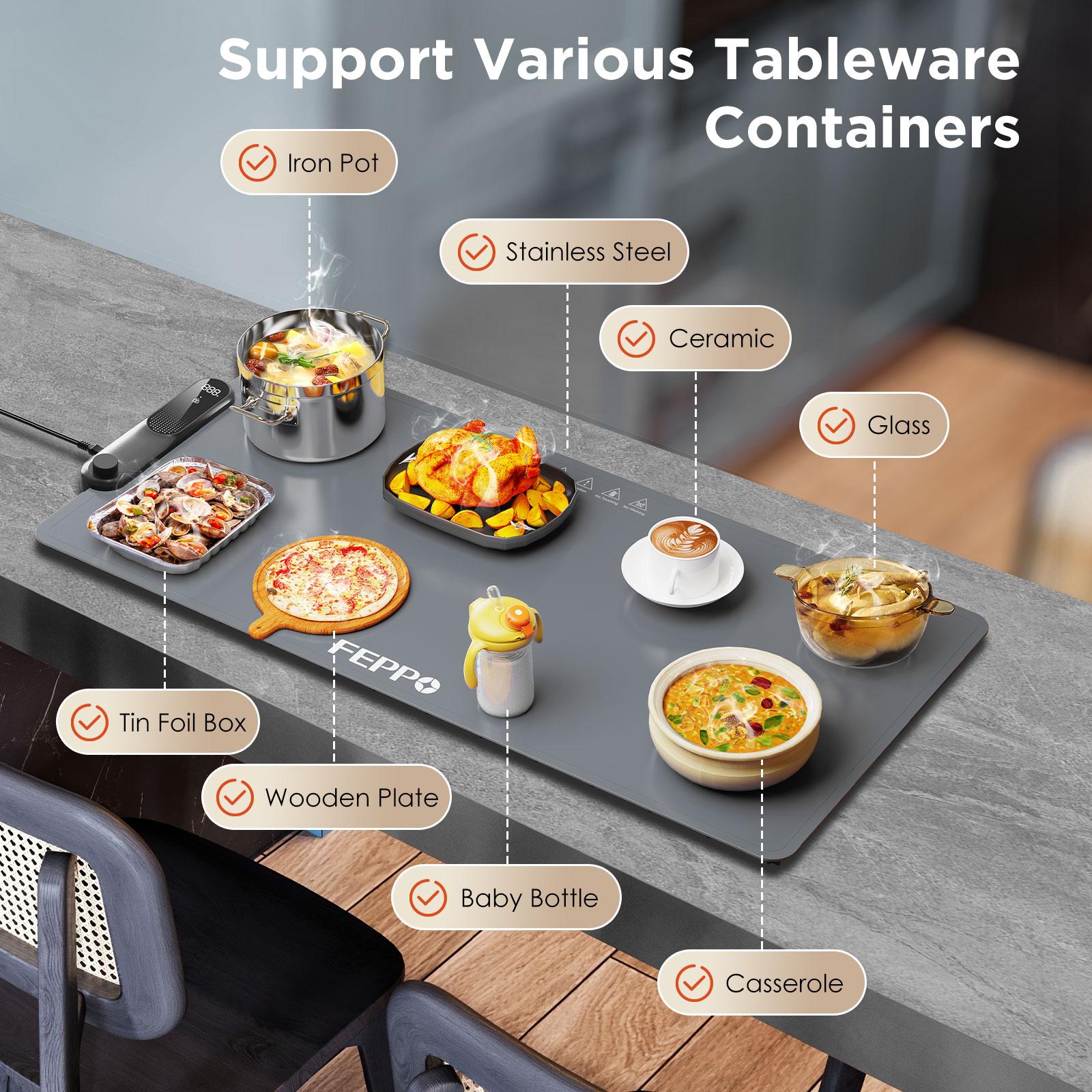 FEPPO Food Warming Mat, Food Warmers for Parties Buffet, Fast Full-Surface Heating Mat for Food with 19 Level Adjustable Temperature and 6 Hours Timer, Roll Up Food Warmer