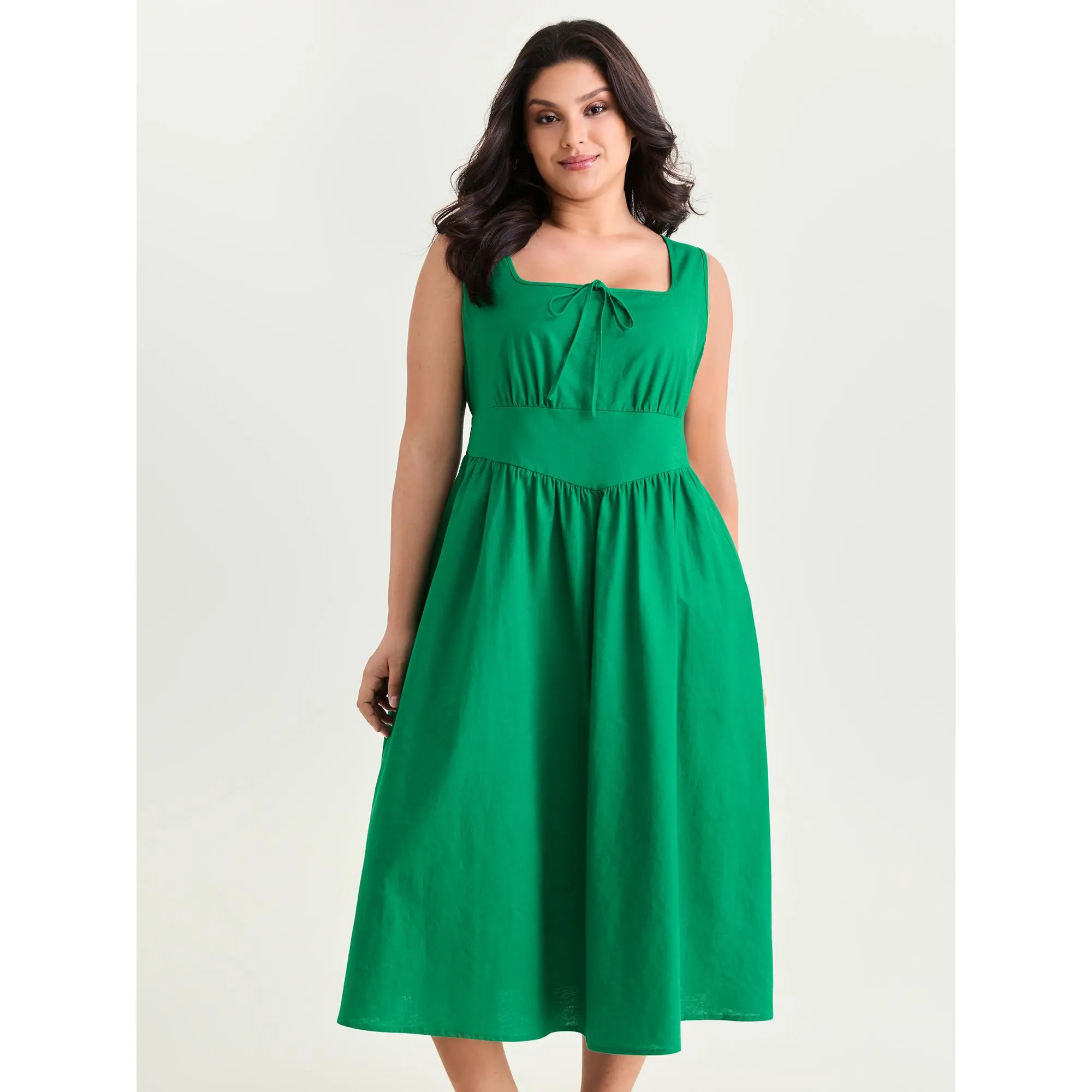 BloomChic Women's Plus Size Fitted Sleeve Cotton Linen Midi Casual Dress - Cut-Out Backless, With Pocket, Sizes M-6X, 2026 Summer Swimweek Vibes, Garment, Basic Casual Wear, Lady Fabric, Spotlight Deals,Summerfinds