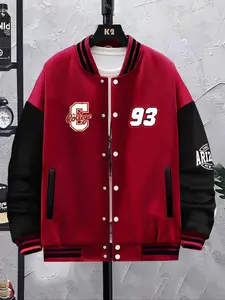 American Vintage Baseball Jacket, Letter C+93 Number Print, Loose Oversized Streetwear, Casual Fitted Design, Spring & Fall Fashion