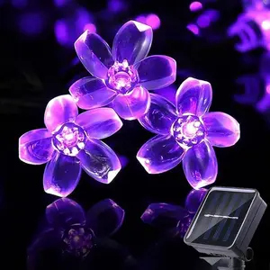 19.4ft 50LED Solar Powered Cherry Blossom Fairy Lights - Purple Waterproof Garden String Lights for Outdoor Patios, Weddings, Birthdays, Halloween Decorations, Durable Plastic, Festive Lighting for Garden and Party Atmosphere