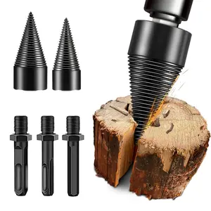 Firewood Log Splitter Drill Bit Set – Heavy-Duty Carbon Steel Wood Splitting Cone with Round/Hex/Square Shank – Safe, Efficient, and Easy to Use for Fireplace, Camping, Home Heating, and Outdoor Wood Cutting