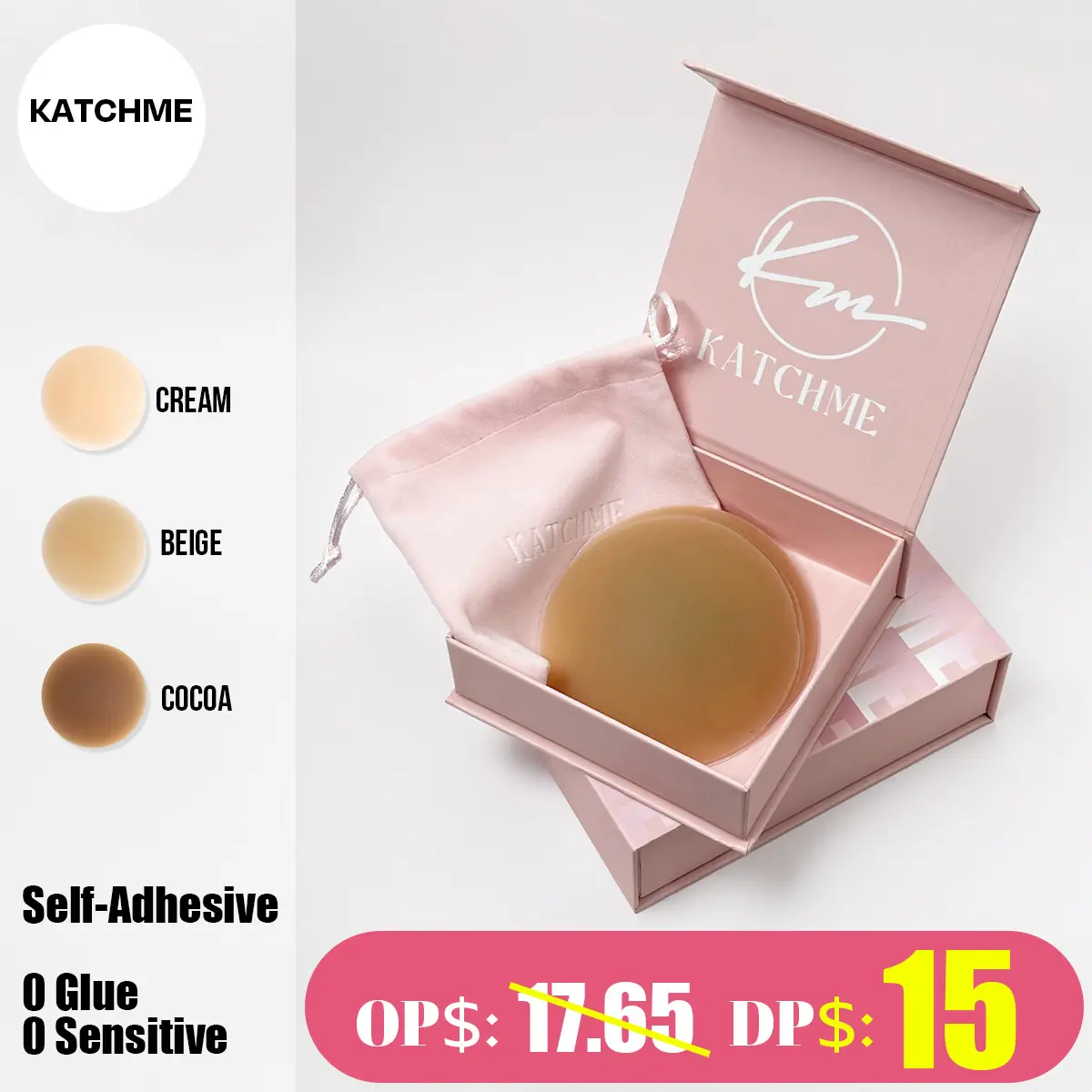 KatchMe Women's Silicone Seamless Ultra Thin Reusable Nipple Covers With Travel Box,Adhesive Silicone Breast Petals,Invisible Skin Friendly Pasties