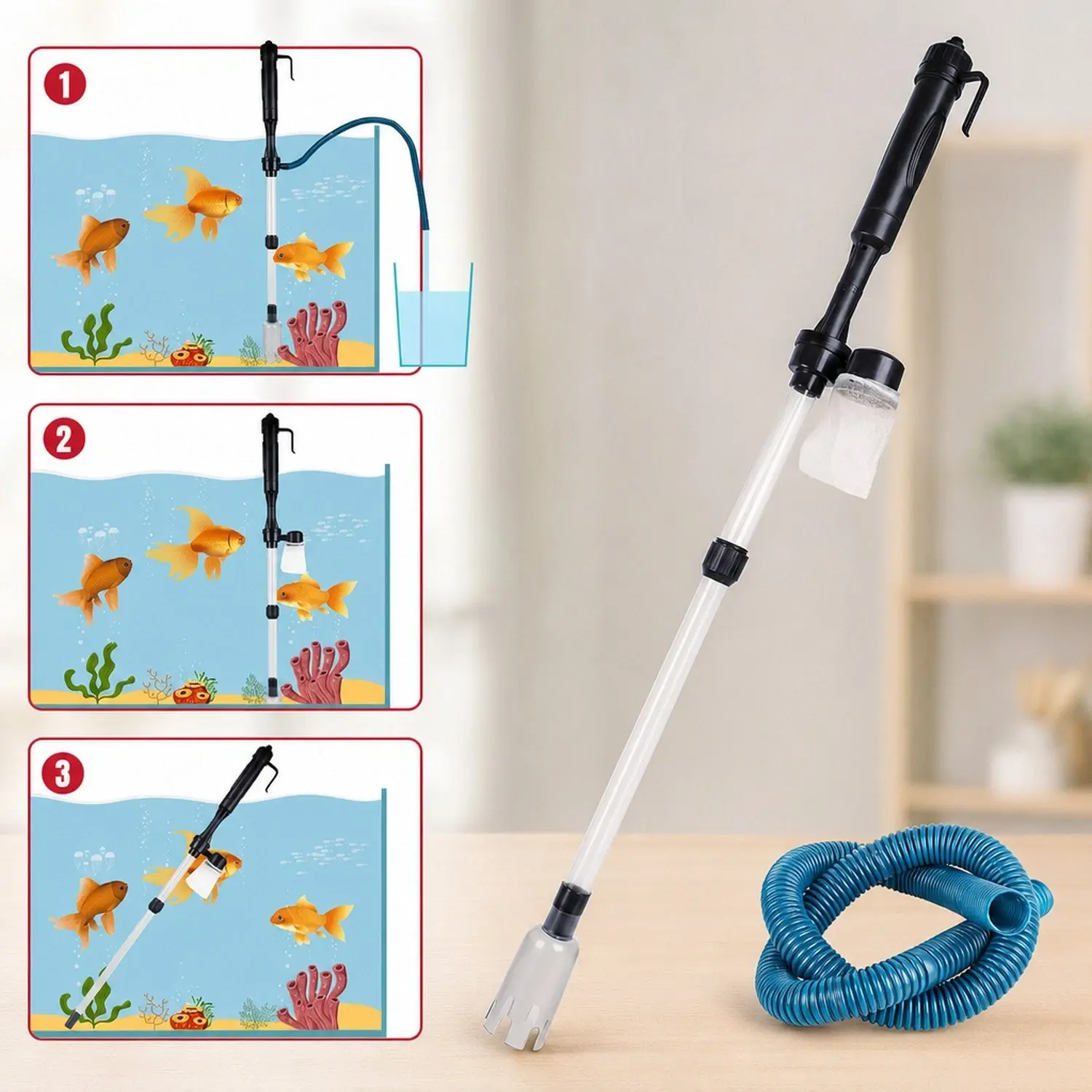 Aquarium Electric Gravel Cleaner - Automatic Siphon Vacuum for Fish Tank Water Change