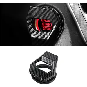 Car Engine Start/Stop Button Cover, Zinc Alloy Car Push Button Start Cover Car Power Control Trim, Universal Key Ignition Switch Protective Cover for Cars, SUVs (Carbon Fiber)
