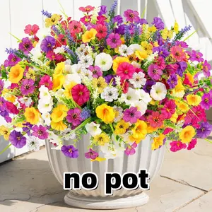 Artificial Flowers for Outdoors, 24 Bundles Mixed Faux Silk Spring Flowers, Realistic Decorative Fake Plants for Front Door, Porch, Patio, Garden, Yard