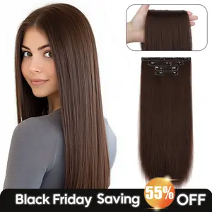 Cephemer Clip in Hair Extensions 4PCS 20 inch Long Straight Synthetic HairPieces Soft Natural Thick for Women Easy to Wear All Day Comfort for Daily Party Black Friday & Christmas
