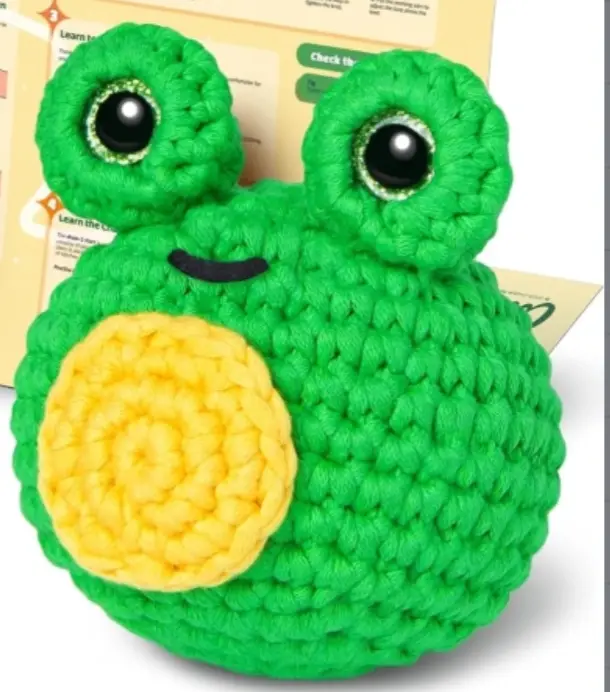 Handmade Crochet Frog Plushie - Cute Round Green Frog Amigurumi Stuffed Animal, Soft Knitted Froggy Desk Pet, Aesthetic Room Decor Gift for Frog Lovers