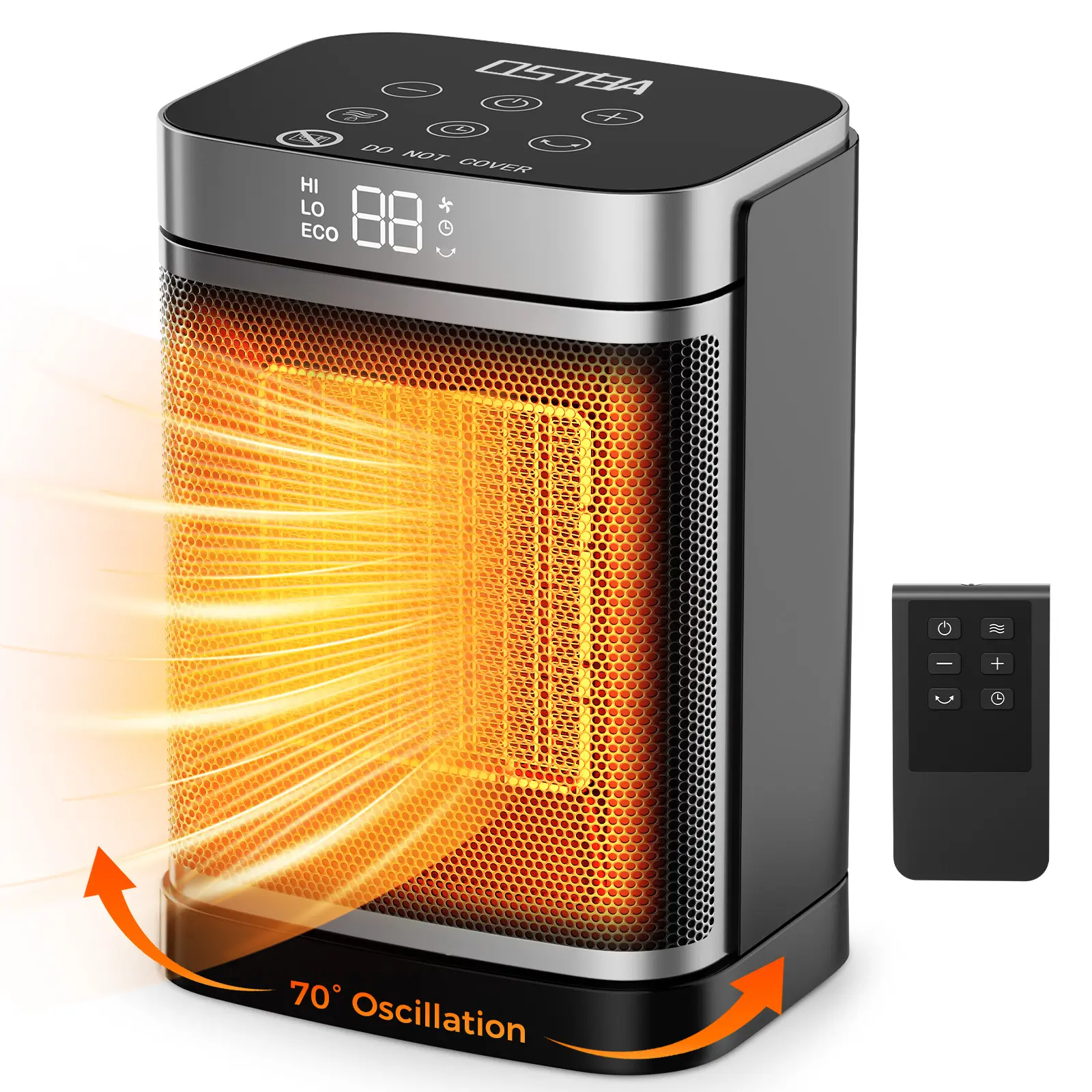 OSTBA Portable Electric Thermostat Heater, 1500W Ceramic Space Heater with 70° Oscillation, Remote Control & 24H Timer, Safe & Quiet Heater for Bedroom, Office, Desk, ETL Listed