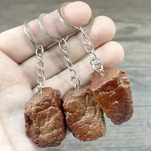 3pcs Random Imitation Food Beef Cubes Keychain, Keychain Set, Fashion Simulation Food Key Ring, Bag Pendant, Handbag Purse Car Additions