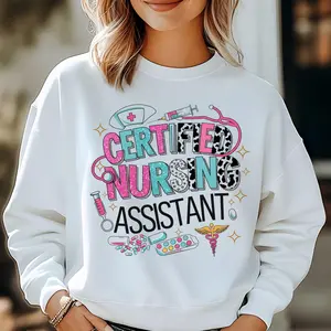 Certified Nursing Assistant T-SHIRT Or Sweatshirt  , Floral CNA Nurse Shirt short Sleeve  All Seasons Cotton Crewneck Bottom Fabric