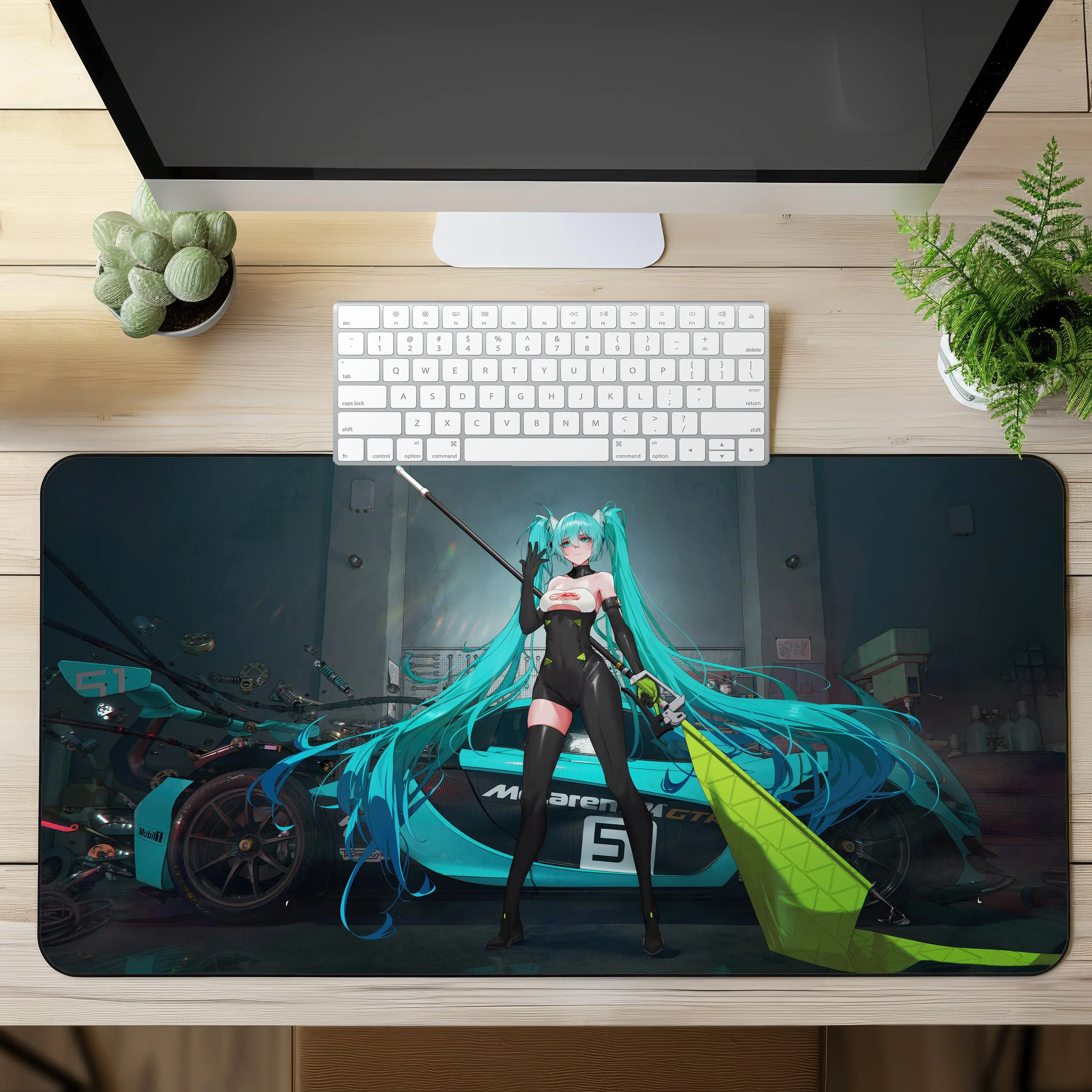 Hatsune Miku Desk Mat - Anime Girl Sports Car Desk Mat | XXL Extended Gaming Mouse Pad for Laptop & Keyboard | Large Gaming Desk Mat