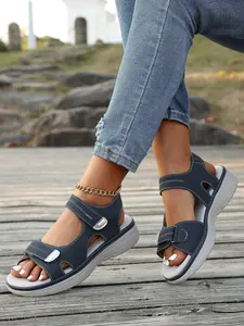 Women's Fashion Casual Comfortable Solid Color Wedge Sandals, Ankle Strap Hollow Out Simple Thick Sole Beach Shoes, Summer Outdoor Sports Shoes, Summer Style Sandals