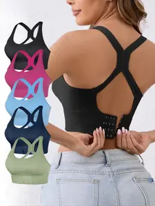 5pcs Women's High-Support Wireless Athletic Fitted Sports Bra - Comfortable, Breathable, Shockproof With Removable Pads & Crisscross Back Design Workout Bra