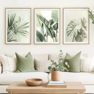 Optional Wooden Frame Tropical Plant Decorative Painting Sage Green Leaf Wall Art Canvas Poster Modern Home Decorative Modern Home Decoration