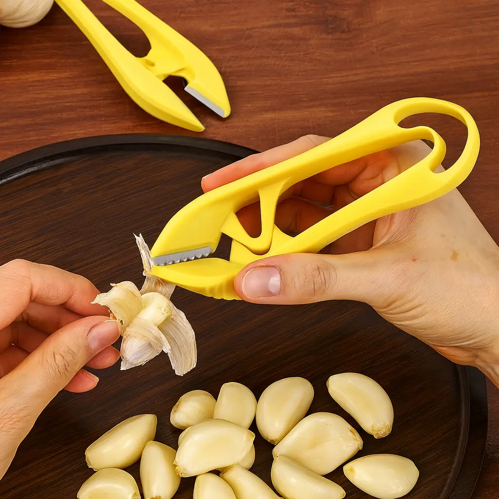 Stainless Steel Garlic Peeler with Dual Blades Quick Peel Manual Garlic Skin Remover Tool Ergonomic Easy Clean Kitchen Gadget for Garlic Cloves and Ve