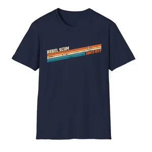 Rebel Scum Since 1977 T-Shirt, Vintage Retro Sunset Graphic Tee, Aesthetic Retro Stripes Design Tee