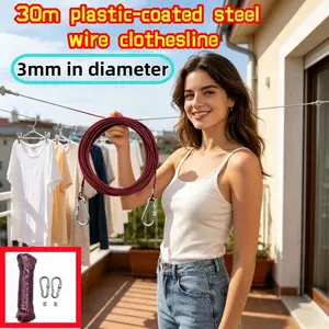 30m Coated Steel Wire Clothesline, 3mm Thick, Durable Outdoor Laundry Rope, Ideal for Home Balcony, Practical Clothing Hanging Solution