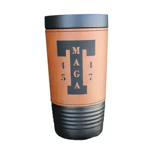 Trump 20 oz. Black Rawhide Leatherette Tumbler with Slider Lid MAGA 45/47 - Drinkware, Bottle Cup Water Bottles Mug Reusable Washable Portable