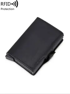 Men's Simple Plain Pu Leather Rfid Blocking Card Holder, Business Pop Up Casual Card Holder, Multi Card Slot Card Holder for Men