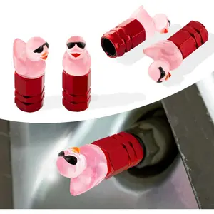 4Pcs Duck Tire Valve Caps, Funny Sunglasses Duck Valve Stem Caps Covers for Wheels, Decorative Cute Tire Valve Caps for Car Accessories (Hexagon Duck Red)