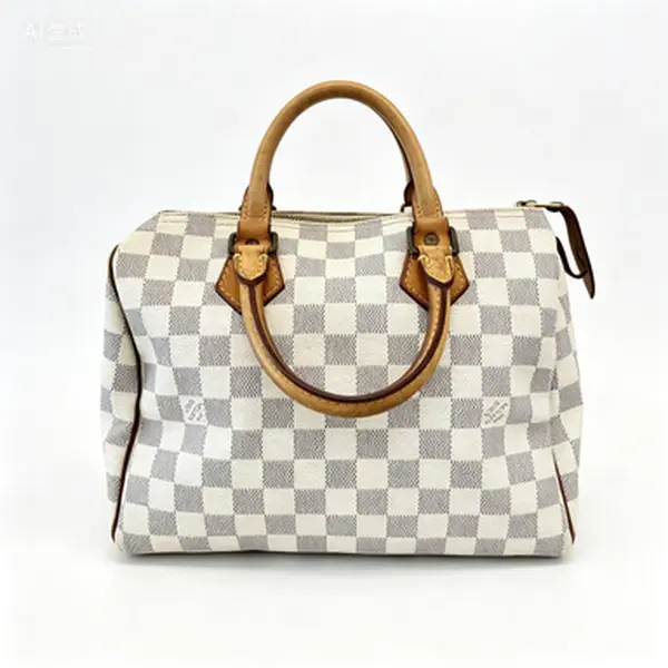 Pre-owned Louis Vuitton Speedy 25 Damier Azur White Check Boston Handbag Preowned Vintage Top Handle Bag