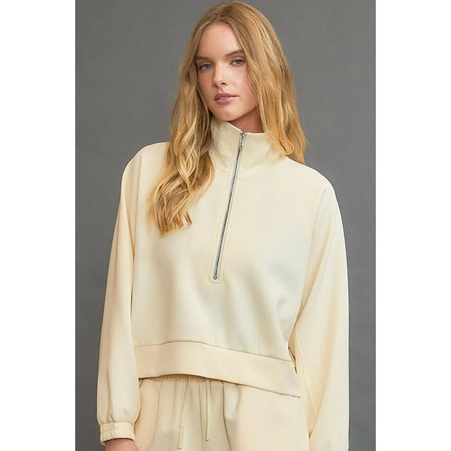 Umgee Full Size Half Zip Cropped Sweatshirt Plus Size