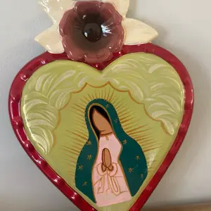 Ceramic Corazón con Flor/ Virgen de Guadalupe/ cerámica Mexicana/ monarch Talavera