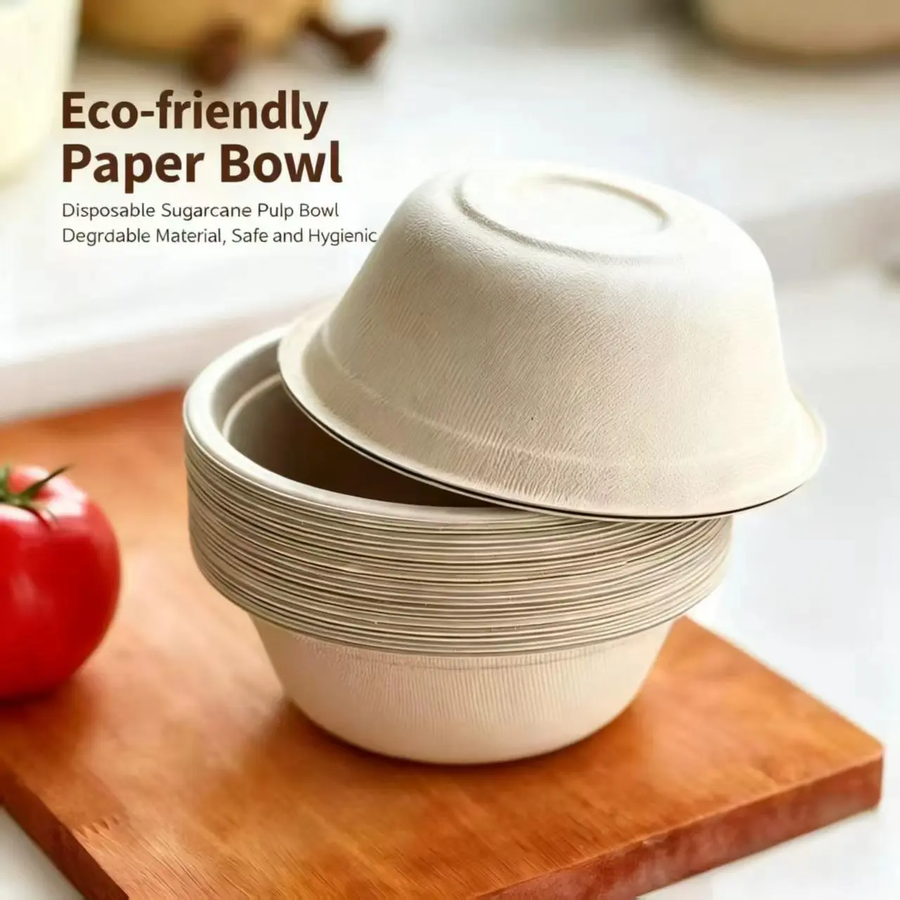 Disposable sugarcane pulp bowls — thickened, eco-friendly, biodegradable tableware for home use, parties, barbecues, and group meals