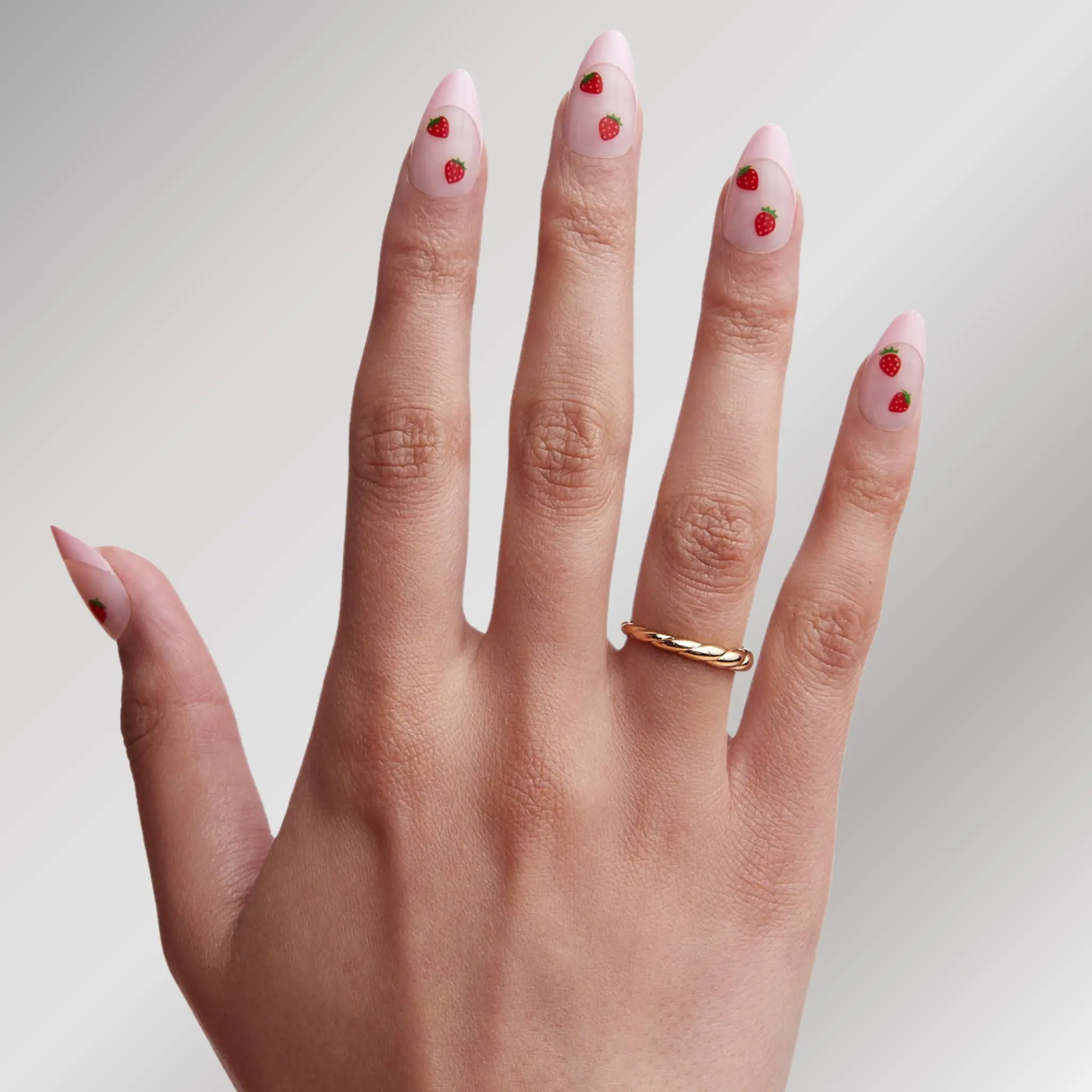 Pink Strawberry Press-On Nails - Salon-Worthy Almond Shape Manicure Kit with Glossy Finish & Chic Fruit Accents for Easy Application