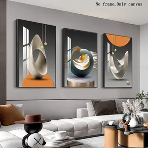 3pcs Wall Art Set, Bright Style Frameless Modern Abstract Shapes, Blue Colors, Perfect for Living Room Bedroom Office Decor