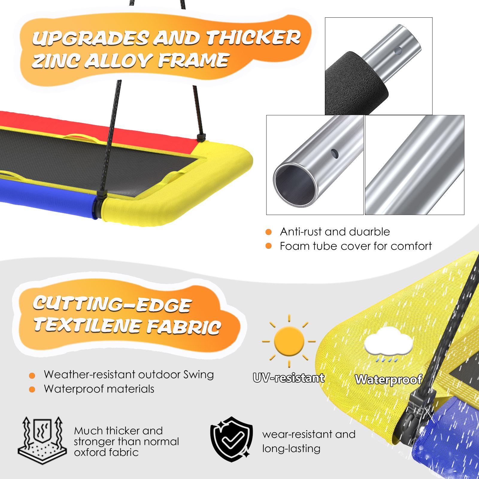 SkyBound 60'' Rectangle Platform Tree Swing for Kids and Adults, Giant Flying Swing with Adjustable Hanging Strap, Waterproof Textilene Fabric Tear & UV Resistant, Swings Set for Backyard Garden