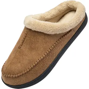 WOTTE Men'S Moccasin Slippers Microsuede Fleece Fuzzy Lined Memory Foam House Shoes for Indoor Outdoor WOTTE